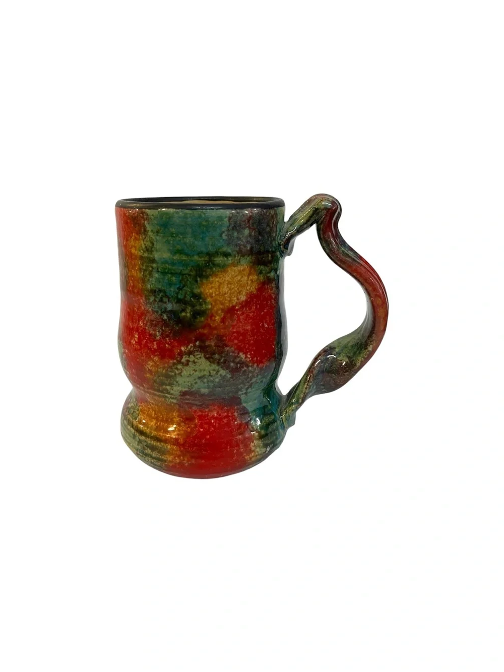 Malsnee Studio Pottery Mug Signed 2011 Hand Thrown Abstract Multicolor Glaze GA